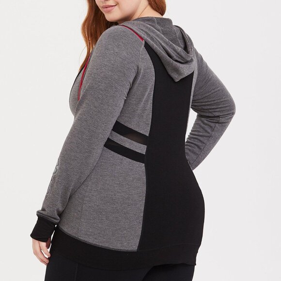 Torrid Her Universe Marvel Avengers Endgame Red & Black Mesh Zip Active Hoodie - Picture 3 of 6